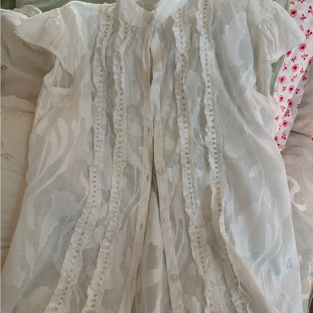 White Sheer Blouse with Ruffle Details absolutely stunning ! never worn